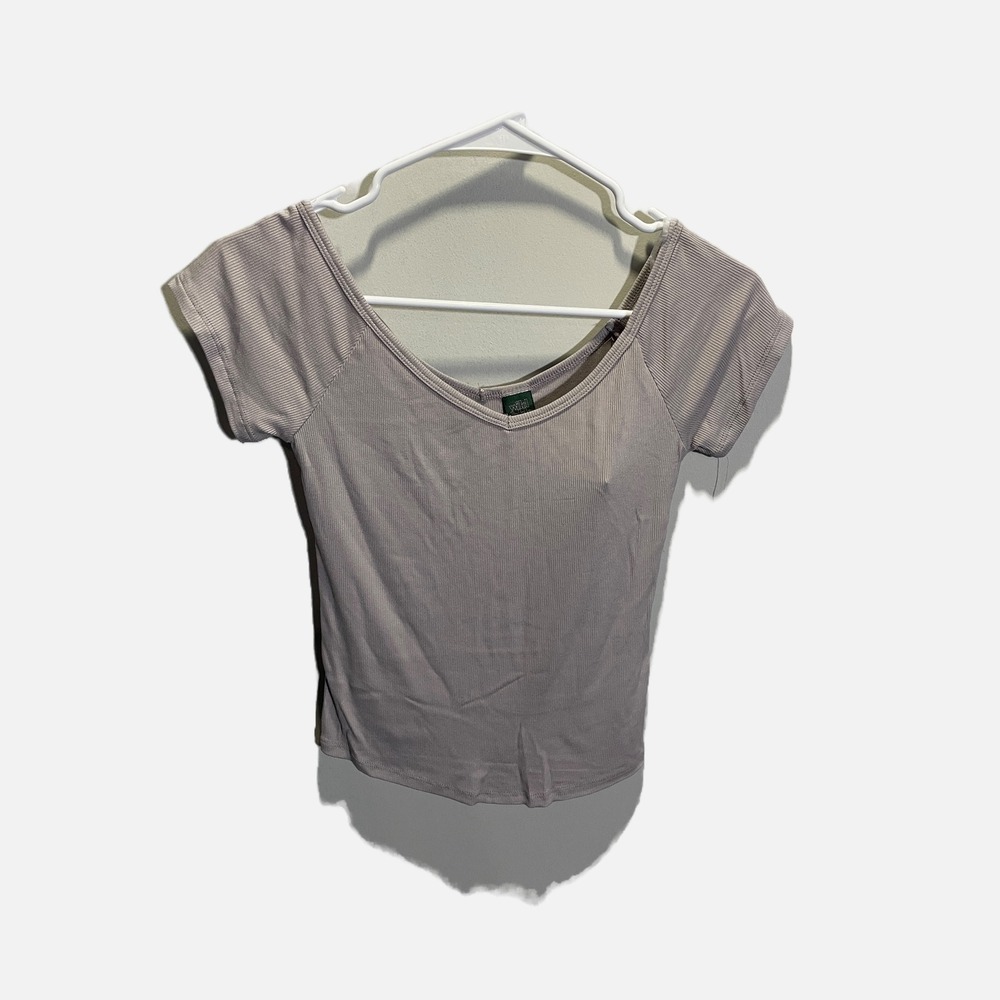 Wild Fable Womens Ribbed V-Neck Short Sleeve Baby‎ Tee Gray XS NWT 331 01 9241